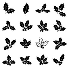 Fototapeta premium Holly christmas vector illustration set, holiday design elements and clip art for cards and decoration