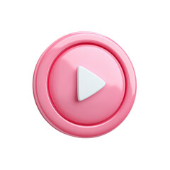 Pink play button. 3D render of a glossy, round, pink play button with a white play icon