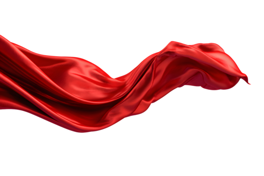 Flying red silk fabric. Ai. Waving satin cloth isolated on transparent background