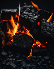 black coal with beautiful red fire
