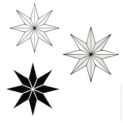 Obraz premium Three eightpointed stars in different styles isolated on white background