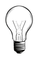 A stylized, black and white illustration of a lightbulb.  The bulb is depicted with a smooth, rounded shape.  Fine lines suggest a filament inside, creating a central 'Y' or 'V' form. 