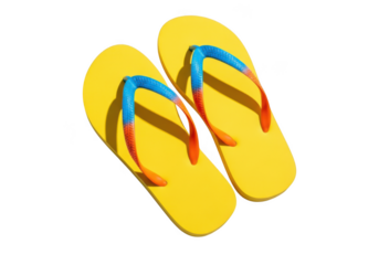 Pair of yellow flip flops isolated on transparent background, a summer beach footwear for casual and comfortable style