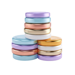 Glossy 3D Cartoon Stack of Shiny Pastel Coins in Various Colors for Creative Projects and Design