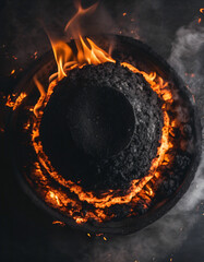 black coal with beautiful red fire