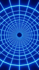 Fototapeta premium Neon blue grid tunnel effect