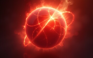 Obraz premium Abstract red energy sphere with swirling patterns and glowing arcs, perfect for concepts of power and fantasy. High quality