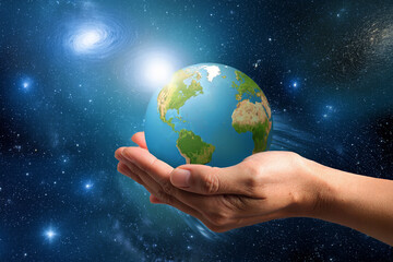 Human hands cradling the Earth, symbolizing harmony, ecological responsibility, and hope for a sustainable world.
