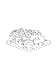 Cute Cartoon Tacos Slice Connect the Dots Coloring Page for Kids – Fun Printable Activity Worksheet, Educational Dot to Dot Puzzle, Kawaii Food Line Art Illustration for Children