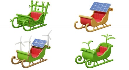 Sustainable alternative transportation sleighs illustration set