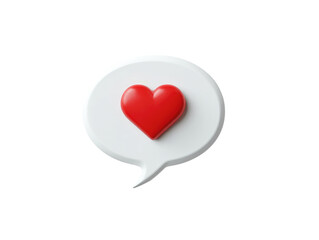 A white speech bubble with a red heart