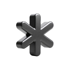 Obraz premium Dark gray, 3D rendered, stylized asterisk. A graphic symbol with a 5-pointed star shape, appearing sculpted or embossed. Solid, matte finish. Isolated against black background