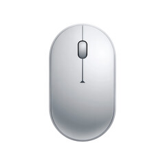 Oval-shaped, light gray computer mouse.  Wireless, simple design