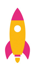 Simple cartoon rocket graphic.  Bright pink and  yellow