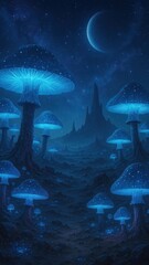 Fototapeta premium Mystical glowing mushrooms landscape