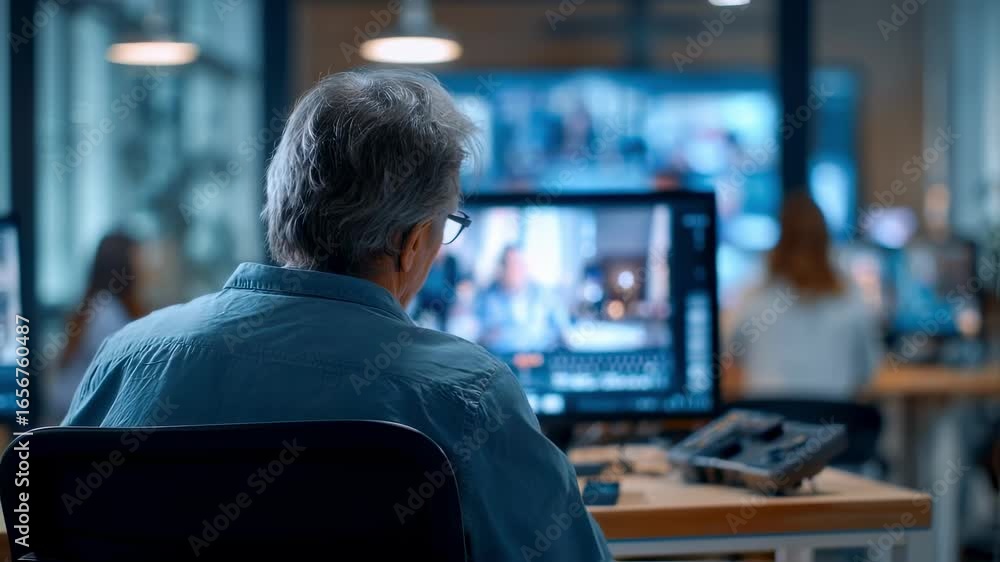 Poster medium shot of a test room setup featuring eyetracking devices on a desk with a participants focused