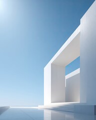 Fototapeta premium Modern Building Facade Showcasing Striking Geometry Against a Clear Blue Sky at Midday