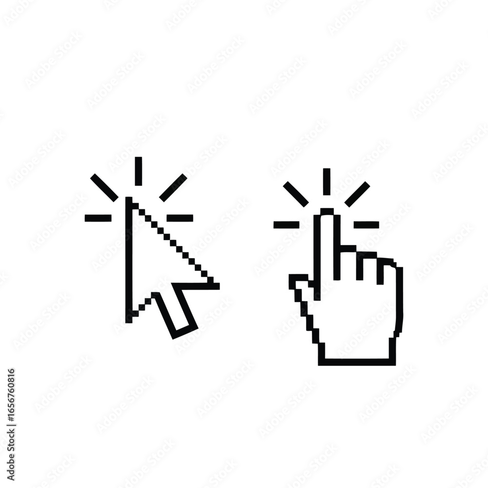 Fototapete vector illustration of pixelated computer cursor and hand pointer icons