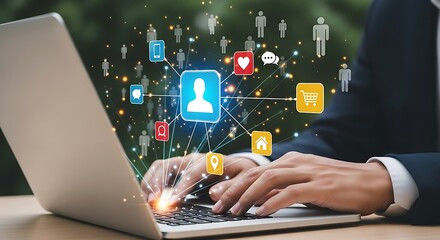 Fototapeta premium Connecting With Others Digitally Through Online Social Networks and Communication Tools for Business Growth