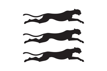 Three silhouettes of panthers in mid stride motion