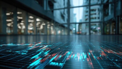 Futuristic floor with digital data overlay