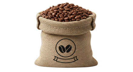 Isolated Coffee Beans in Burlap Sack
