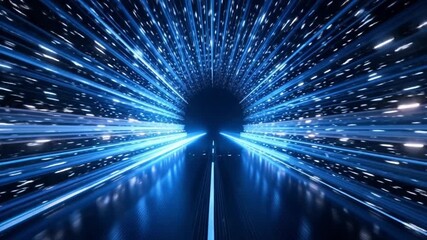 AI generative Dynamic blue light tunnel streaks forward creating a sense of speed and futuristic travel - Powered by Adobe