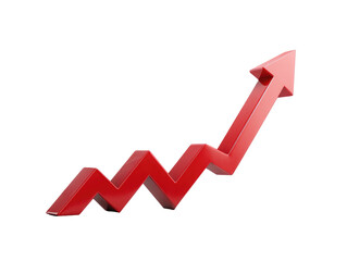 Red, 3D upward trending graph icon on black