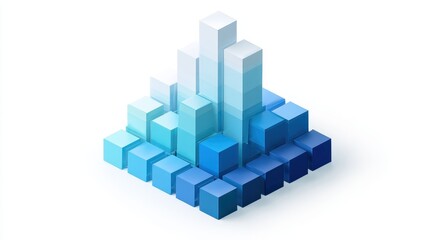 Fototapeta premium A 3D stacked column chart clipart, data element, isometric render, blue gradient, isolated on white background
