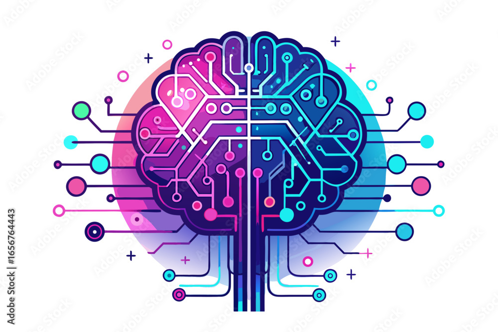 Poster vibrant digital brain concept with glowing circuitry and data connections, symbolizing artificial in