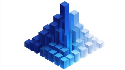 Fototapeta premium A 3D stacked column chart clipart, data element, isometric render, blue gradient, isolated on white background