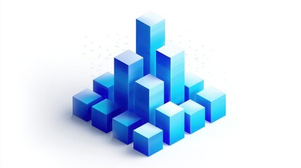 Fototapeta premium A 3D stacked column chart clipart, data element, isometric render, blue gradient, isolated on white background