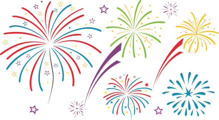 Big set of various fireworks with brightly shining sparks. Colorful pyrotechnics show. Realistic fireworks celebration isolated vector illustration. a realistic and colorful vector illustration.