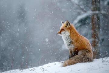 Red fox in snowy landscape