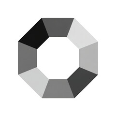 Octagonal geometric shape,  shaded  in grayscale,  with  a hollow center