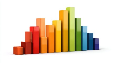 A bar chart clipart, analytics element, geometric 3D illustration, vibrant primary colors, isolated on white background.