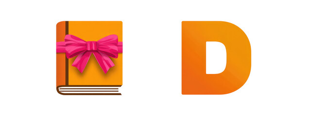 Orange gift box with pink ribbon and a letter "D