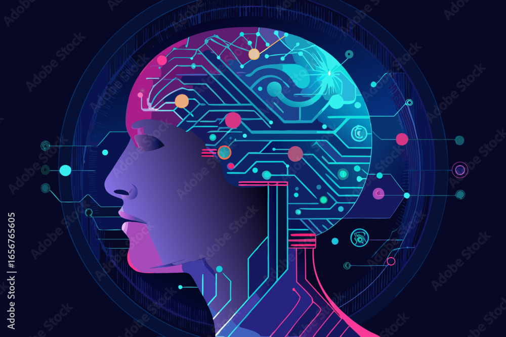 Poster visualize the future of intelligence with this stunning ai brain graphic, showcasing neural network 