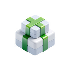 Fototapeta premium Stacked white gift boxes tied with a bright green ribbon