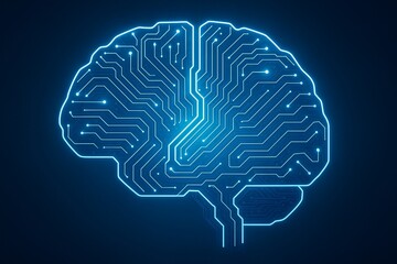 Obraz premium Glowing blue digital brain circuit board pattern representing artificial intelligence and technology