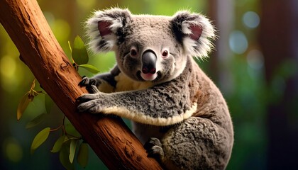 Fototapeta premium Adorable Koala Bear on Eucalyptus Branch in Australian Rainforest