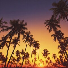 Silhouette of palm trees at sunset.