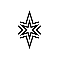 Simple, outlined star graphic against black background.  Sharp, symmetrical design