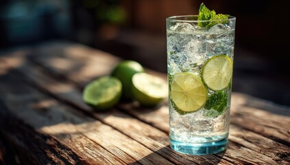 Refreshing drink with lime and mint