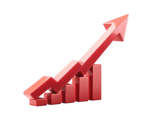 3D rendered red bar graph with upward trend
