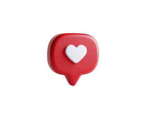 3D rendered red speech bubble with a white heart icon