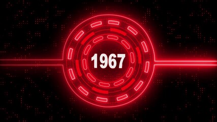 1967 text with screen effects of technological failures.  Past year technology concept ..