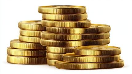 A dollar coin stack clipart, savings element, realistic digital painting, shiny gold, isolated on white background.
