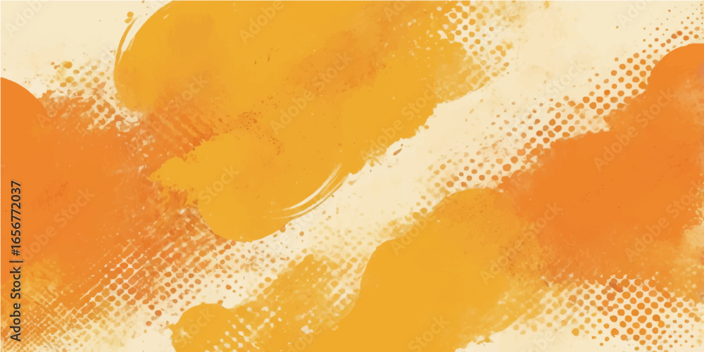 Poster orange abstract grunge background with halftone pattern and artistic design elements