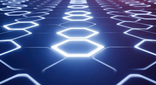 Abstract futuristic hexagonal pattern background with glowing blue neon lines